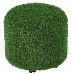 Aalto Round Grass Ottoman with tactile green grass-textured upholstery and lockable castors for sensory seating