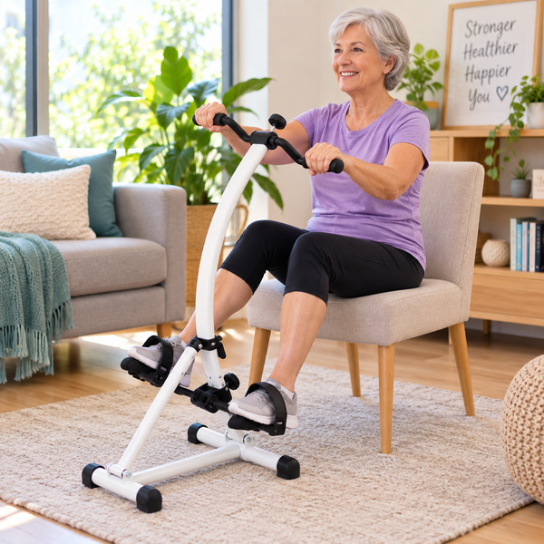 Older adult using an Arm & Leg Exerciser for low-impact exercise and rehabilitation at home.