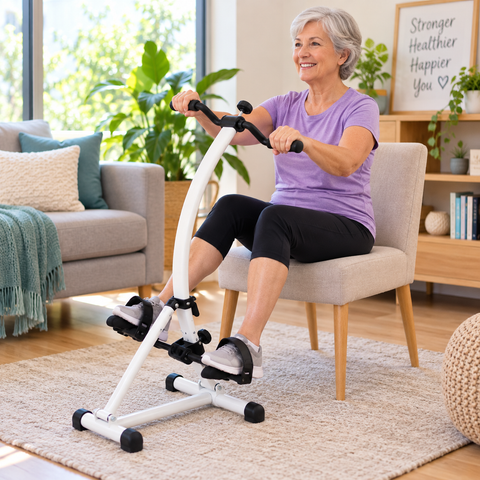 Older adult using an Arm & Leg Exerciser for low-impact exercise and rehabilitation at home.