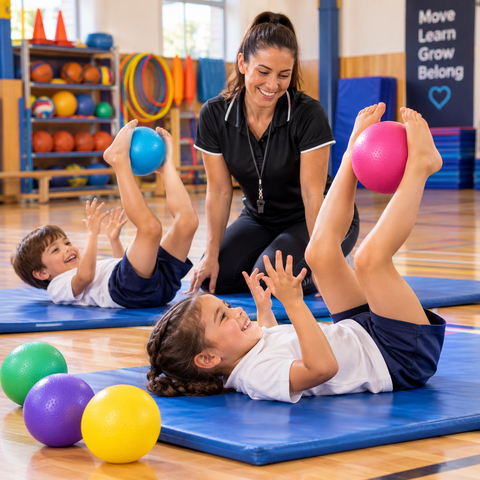 ChiBall Aromatherapy Inflatable Balls supporting sensory movement, coordination and wellbeing in a school PE class.