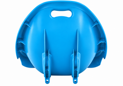 Back view of a blue rocking floor chair