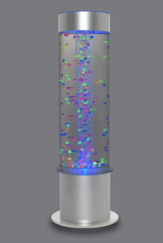 Image of a freestanding bubble tube with coloured balls floating in it