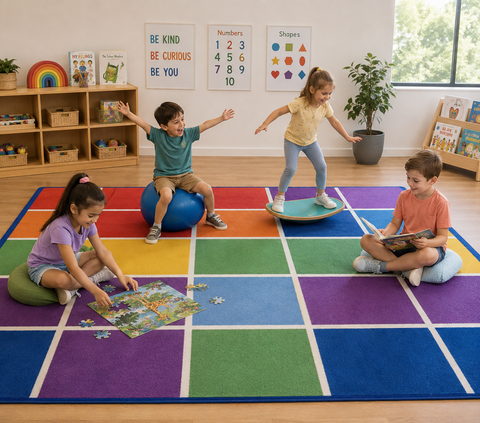 Colour Placement Rug – 24 Squares | Classroom Seating Rug 3m x 2m