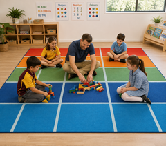 Fun Colour Blocks Classroom Rug – 30 Rectangle Seating Mat 4m x 3m | Bright Learning Space Rug