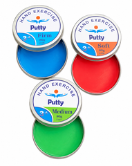 Set of 3 tins of blue, red, and green Hand Exercise Putty for hand strengthening and tactile fine motor activities in a learning 