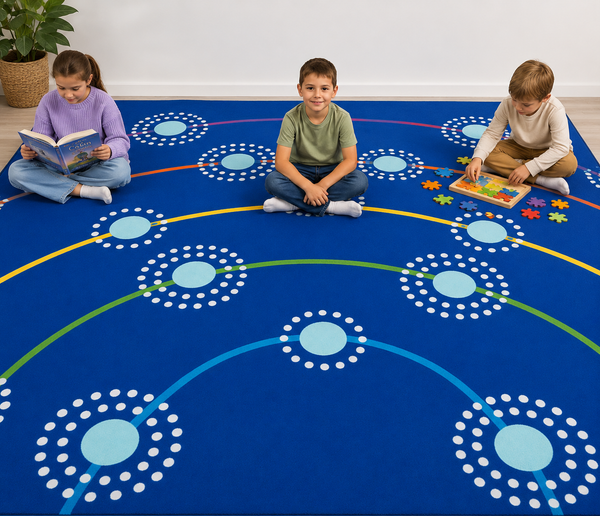 Campfire Placement Rug 4x3m | Classroom Seating Rug with twenty five 'Campfire' Spots