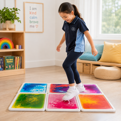 Elizabeth Richards Sensory Liquid Floor Tiles Set of 6 or 12 | Interactive Sensory Floor Tiles for Schools, Therapy & Sensory Rooms