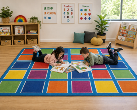 Colour Placement Rug – 30 Squares | Classroom Seating Rug 4m x 3m