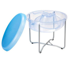 Circular Stand and Water Tray with blue moulded lid leaning on the side