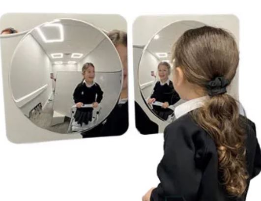 Large Bubble Convex Mirror set of two with child looking at them