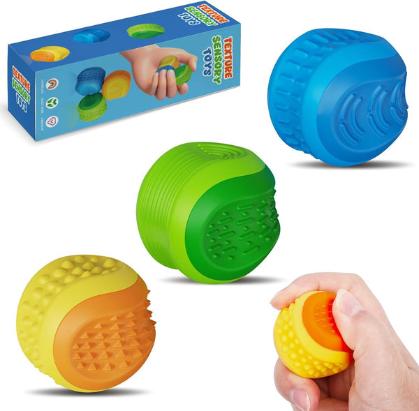 Connectable Tactile Fidget Balls Set with textured silicone pieces