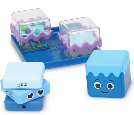 Cool Down Cubes Sensory Fidget Set featuring four interactive self-regulation cubes with squeeze, spinner, maze and falling beads activities for emotional regulation, focus and therapy support.