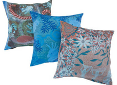 This is an image of a set of 3 cushions with indigenous designs. Darug Leanne Wilson