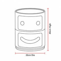 Dimensions of a componibili smiling 2 tier storage unit