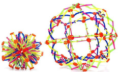 This is an image of the Hoberman Sphere when it is expanded and when it is not expanded.