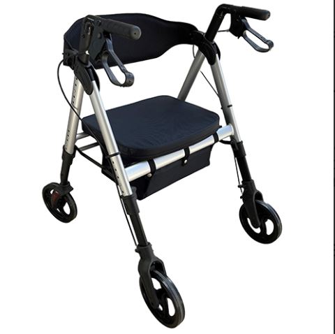 Deluxe bariatric rollator with steel frame and black seat and back rest