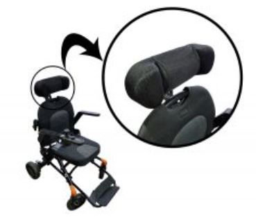 Wheelchair with inset of detachable head rest close up