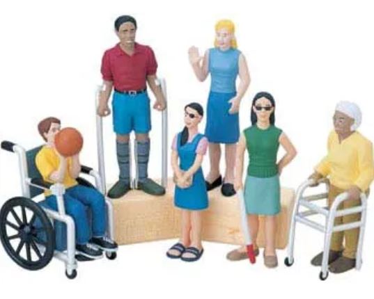 Set of 6 diverse play figurines with disabilties