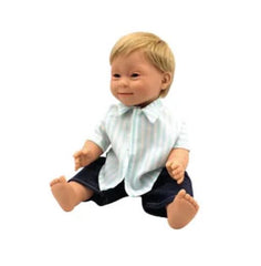 Blonde boy doll with down syndrome