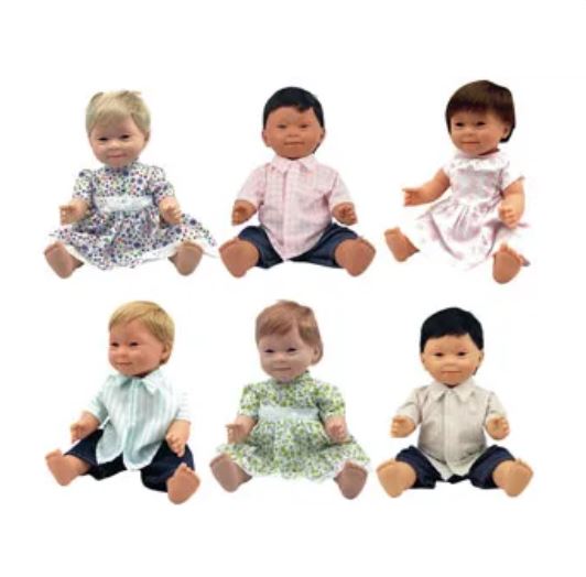 3 male and 3 female dolls with down syndrome