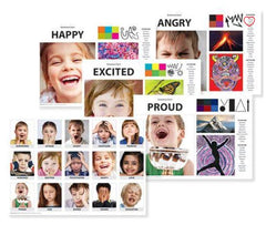 Emotions Art and Language Charts Pack showing multiple feelings charts for emotional literacy, visual learning and social-emotional development
