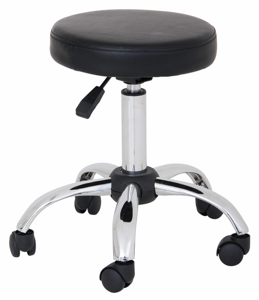 Ergerite Height Adjustable Stool with padded black PVC seat, gas lift adjustment, side handle and castor base for flexible classroom, therapy and workplace seating