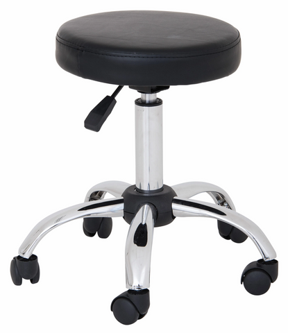 Ergerite Height Adjustable Stool with padded black PVC seat, gas lift adjustment, side handle and castor base for flexible classroom, therapy and workplace seating