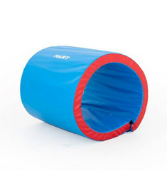 This is an image of a foam and vinyl covered blue tunnel with red rims. 