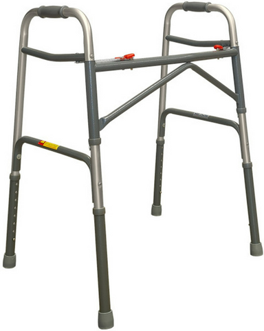 Image of Extra Wide Heavy Duty Folding Walking Frame - gray walker with gray stoppers on the feet.
