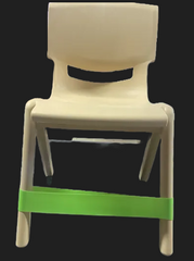 Front view of  of a lime green coloured Fidget Chair Band stretchy sensory band attached to a classroom chair.