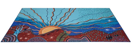 First Nations Season Rug with hues of blue and brown 