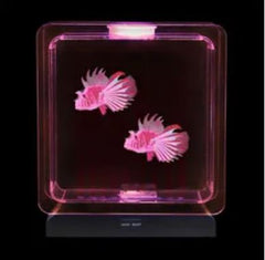 Fish Tank Lamp square with two fake fish inside pink light