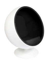 This is an image of the Swivel Floor Egg Chair - Round. White outer with black cushion.