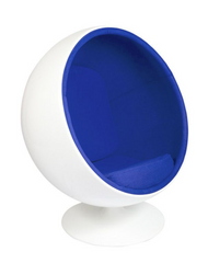 This is an image of the Swivel Floor Egg Chair - Round. White outer with blue cushion.