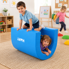 Children enjoying a blue Foam Arch during sensory play in a bright preschool setting.