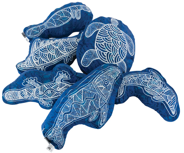 Gumbula First Nations Marine Animal Cushions Set of 6 featuring authentic Indigenous artwork by Uncle John Smith Gumbula