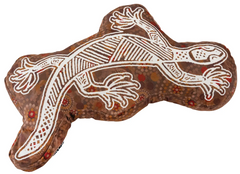 Gumbula First Nations Land Animal Cushion with goanna print featuring authentic Indigenous artwork by Uncle John Smith Gumbula