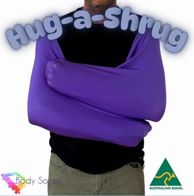 Man wearing a purple Hug-A-Shrug