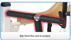 This is an image of the iMove 3 hydraulic commode transfer chair. Front bar of the unit.