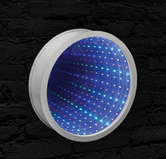 LED Infinity Mirror Tunnel Light in a dark space.