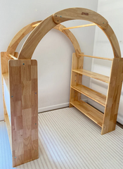 This is an image of the Wooden Interactive Play Stand and Retreat Den.