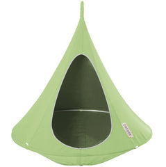 Green hanging tent hammock against a white background.
