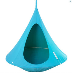 Light Blue hanging tent hammock against a white background.