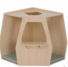 Little Summit Corner Space wooden children's play and learning corner with sage green floor cushion and external shelf