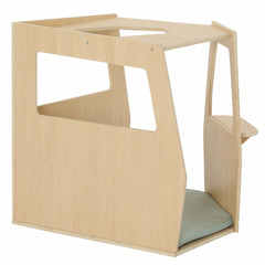 Little Summit Corner Space maple-look wooden corner play space showing side window, padded floor and external activity shelf