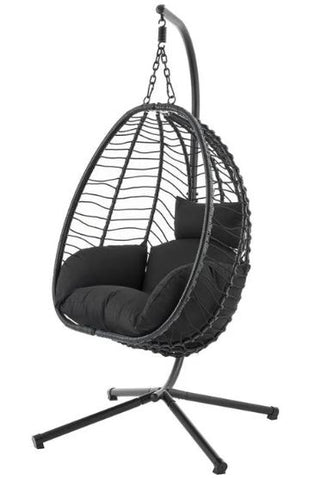 The Mac hanging egg swing chair black frame black cushions