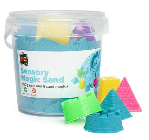 Blue coloured Educational Colours Sensory Magic Sand reusable modelling sand in storage tub for fine motor skill development and creative play