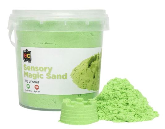 Sensory Magic Sand reusable GREEN modelling sand with moulds for fine motor development and creative play.
