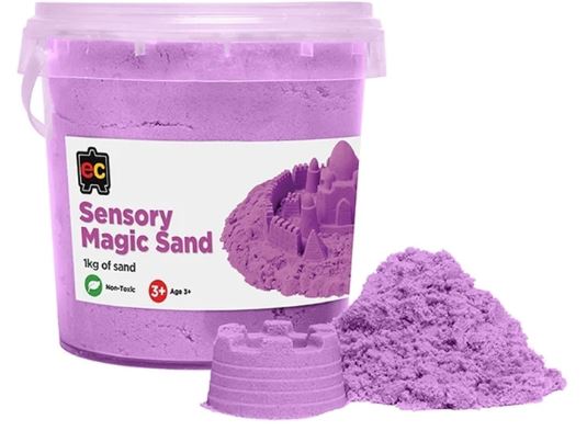 Purple coloured Educational Colours Sensory Magic Sand reusable modelling sand in storage tub for fine motor skill development and creative play