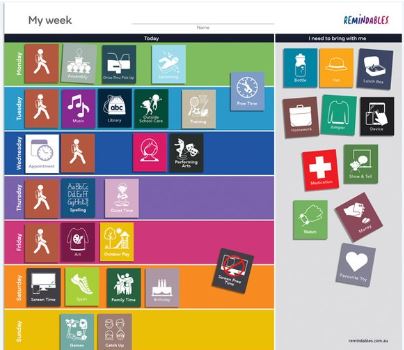 Magnetic Planner Chart for School Kids with examples of tiles on different days